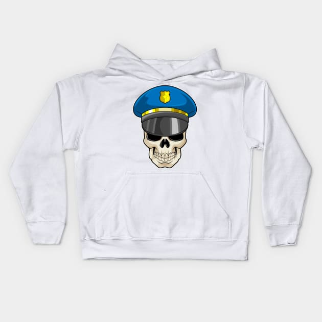 Skull as Police officer with Police hat Kids Hoodie by Markus Schnabel